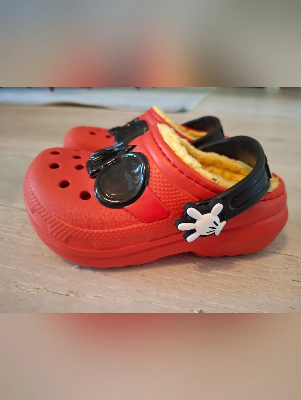 Disney Mickey CROCS Red Kids Fuzzy-Lined Clogs with Black Accents
